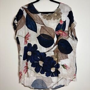 Piazza Italia Woman Floral Viscose Blouse Navy Pink High Low Top S/M
